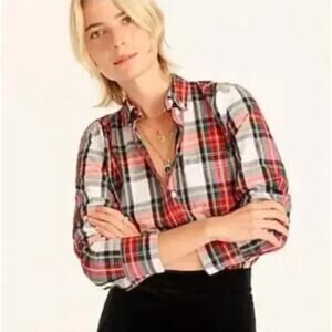 J. Crew Classic Washed Cotton Poplin Shirt in Snowy Stewart Tartan Size 4